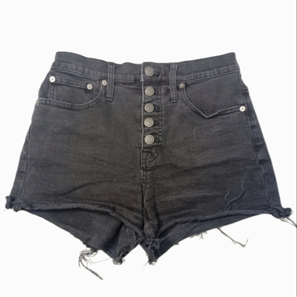 Madewell Black High Waisted Button Fly Jean Shorts - Picture 1 of 11